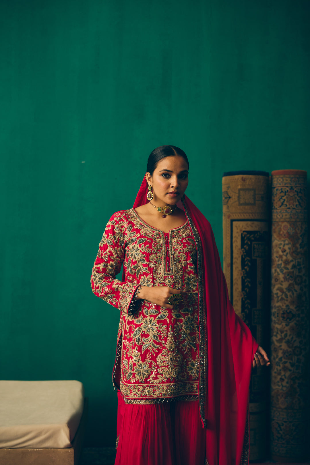 Elegant Hot Pink Traditional Suit with Embellished Dupatta