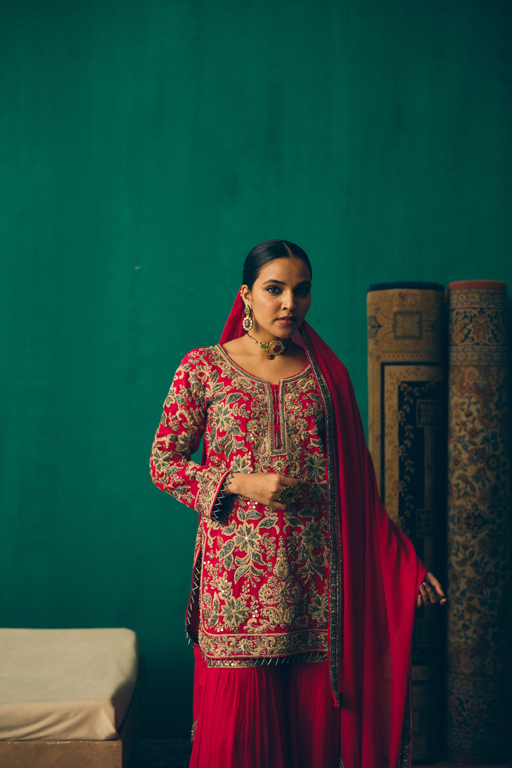 Elegant Hot Pink Traditional Suit with Embellished Dupatta