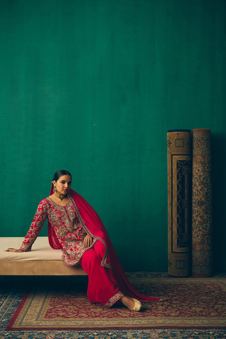 Elegant Hot Pink Traditional Suit with Embellished Dupatta