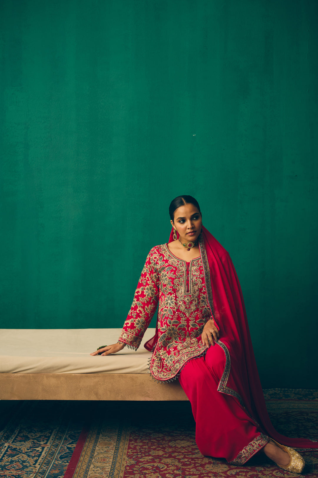 Elegant Hot Pink Traditional Suit with Embellished Dupatta