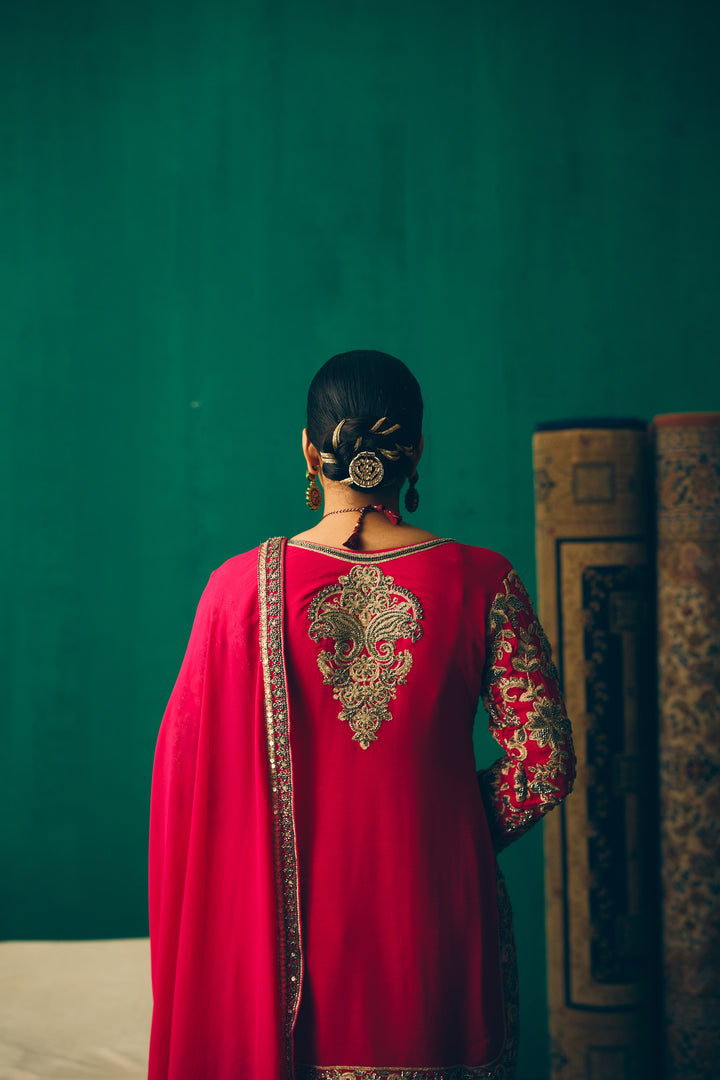 Elegant Hot Pink Traditional Suit with Embellished Dupatta