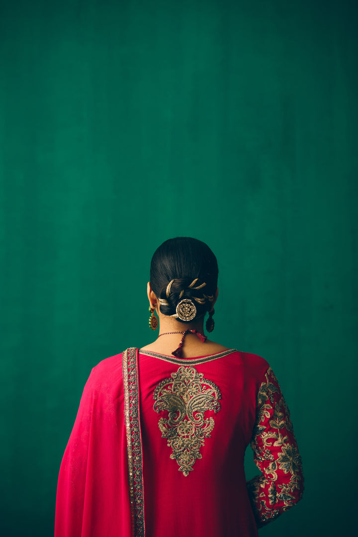 Elegant Hot Pink Traditional Suit with Embellished Dupatta