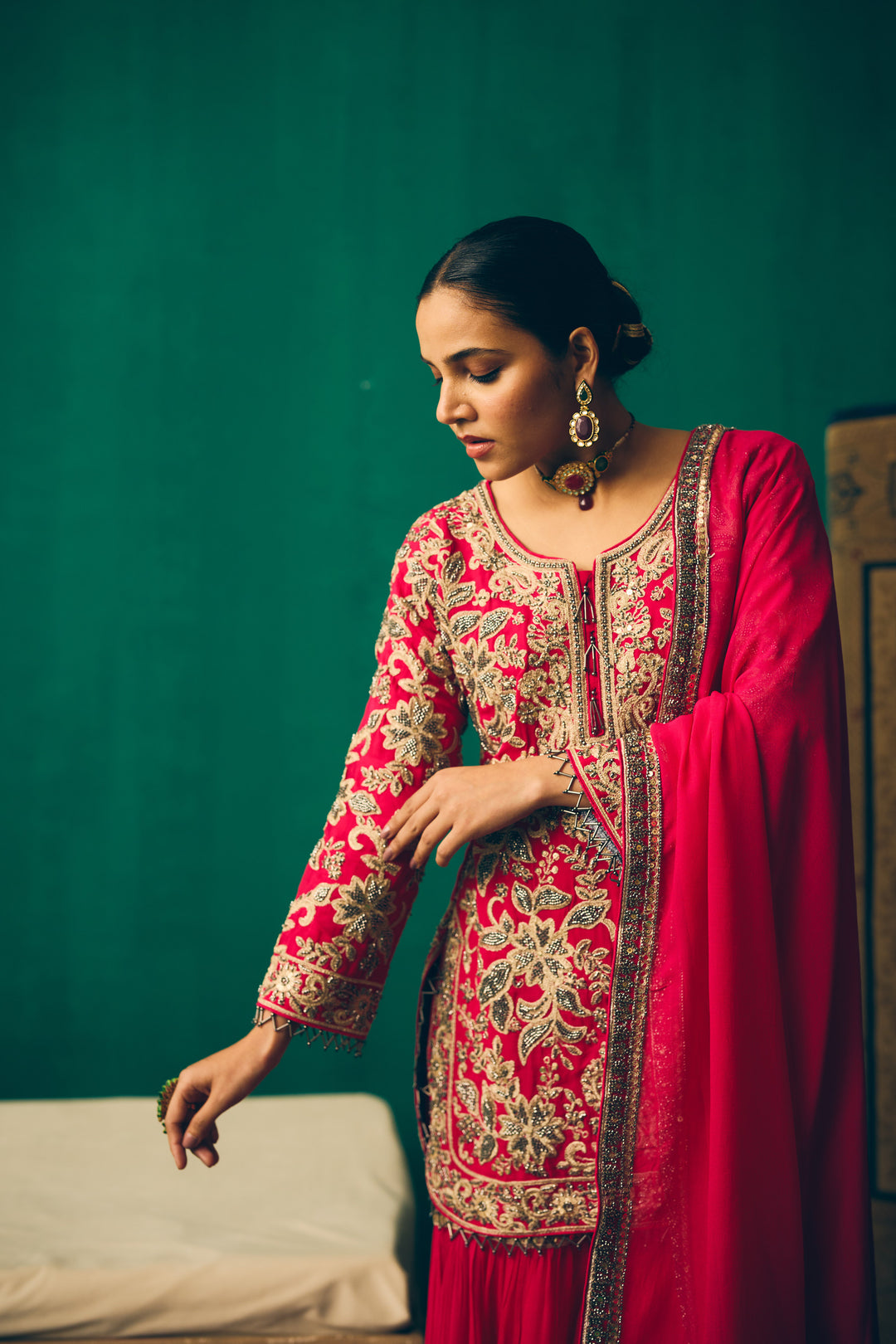 Elegant Hot Pink Traditional Suit with Embellished Dupatta