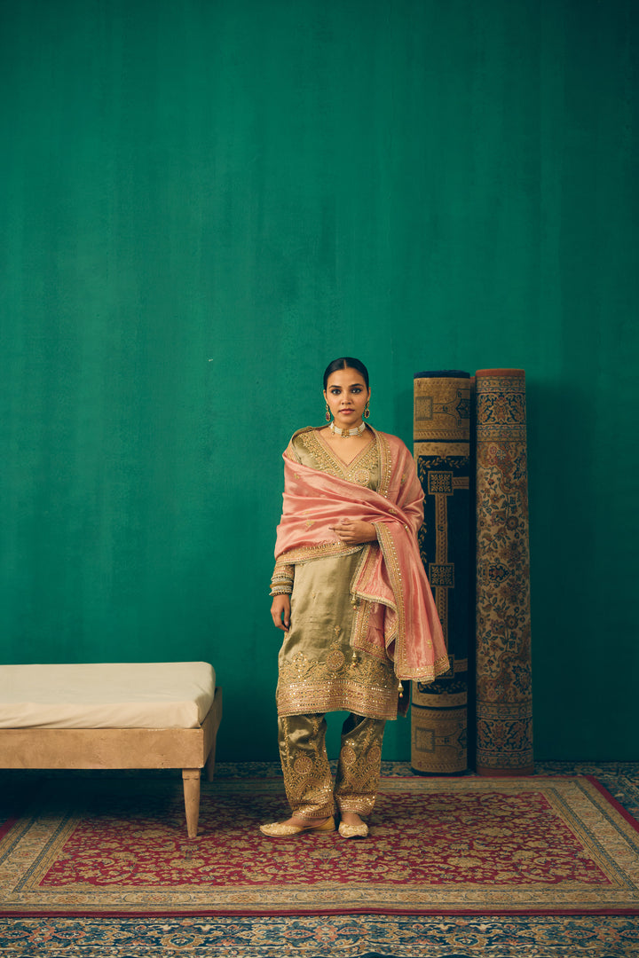 Elegant Traditional Olive & Pink Ethnic Suit