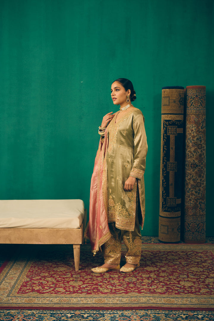 Elegant Traditional Olive & Pink Ethnic Suit