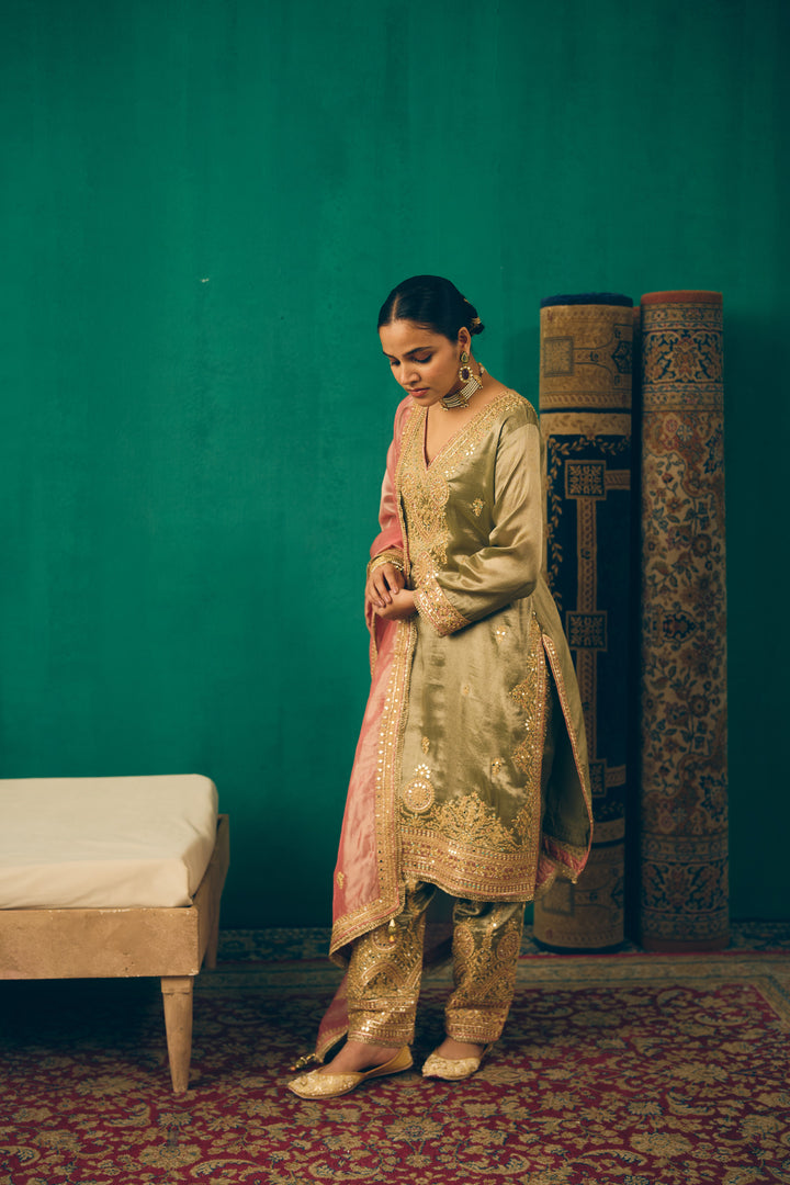 Elegant Traditional Olive & Pink Ethnic Suit