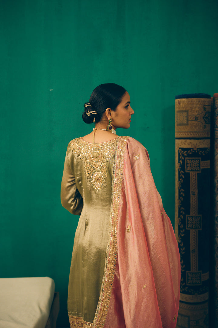 Elegant Traditional Olive & Pink Ethnic Suit