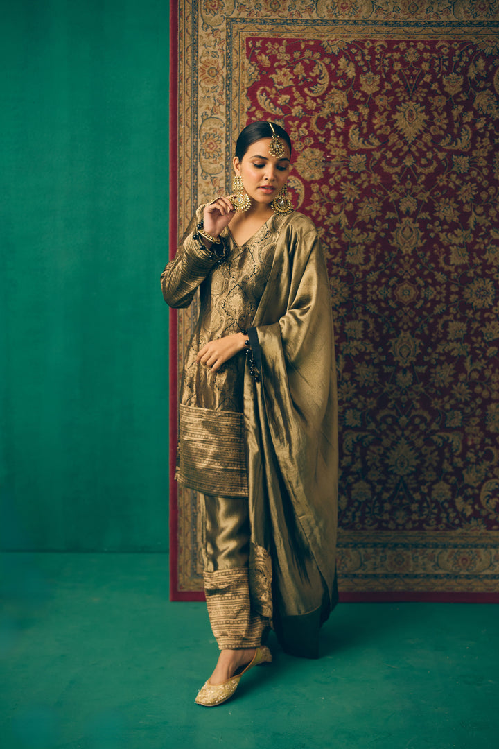 Olive Green Party Wear Ethnic Set