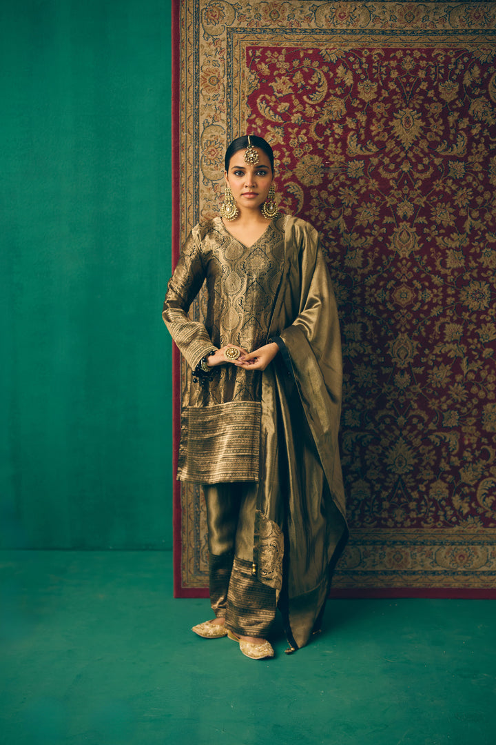 Olive Green Party Wear Ethnic Set