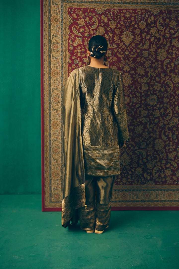 Olive Green Party Wear Ethnic Set