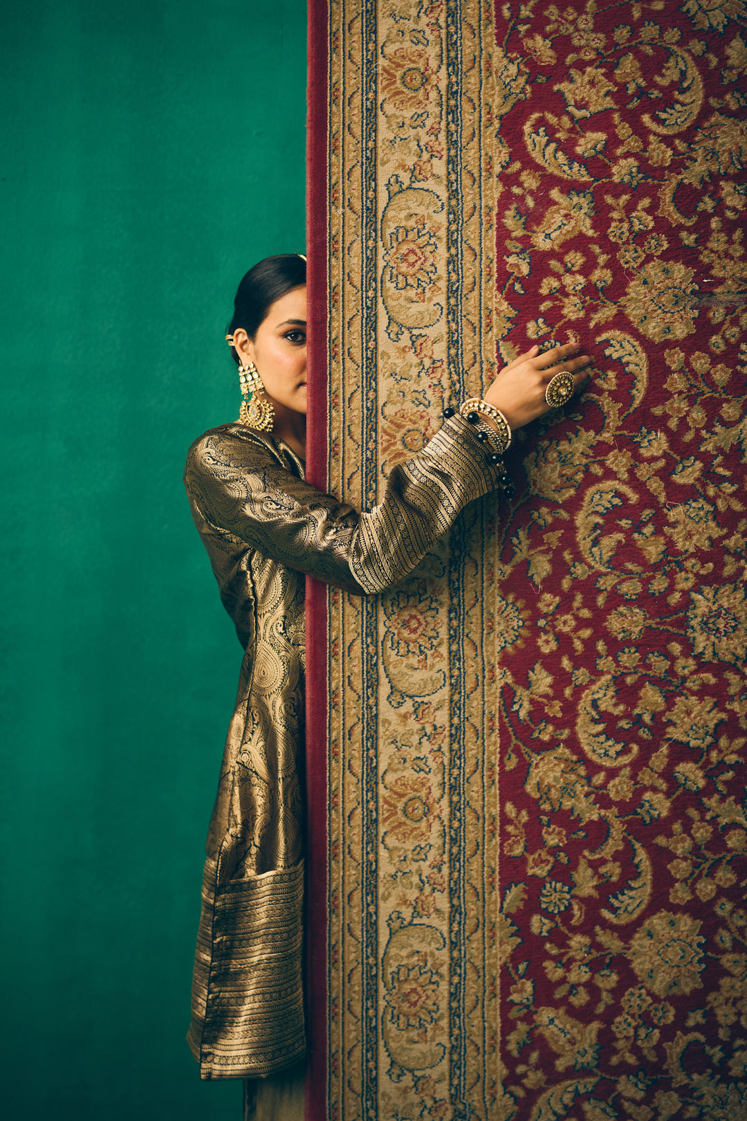 Olive Green Party Wear Ethnic Set