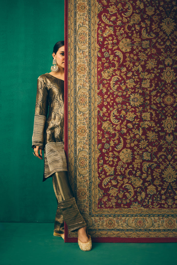 Olive Green Party Wear Ethnic Set