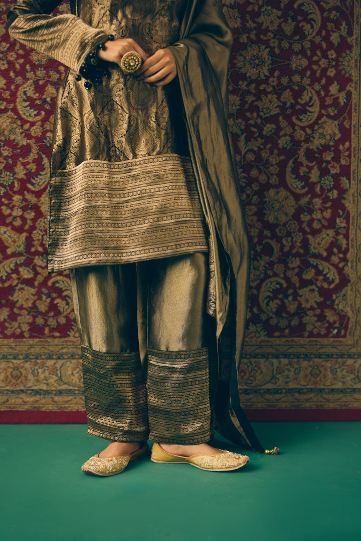 Olive Green Party Wear Ethnic Set