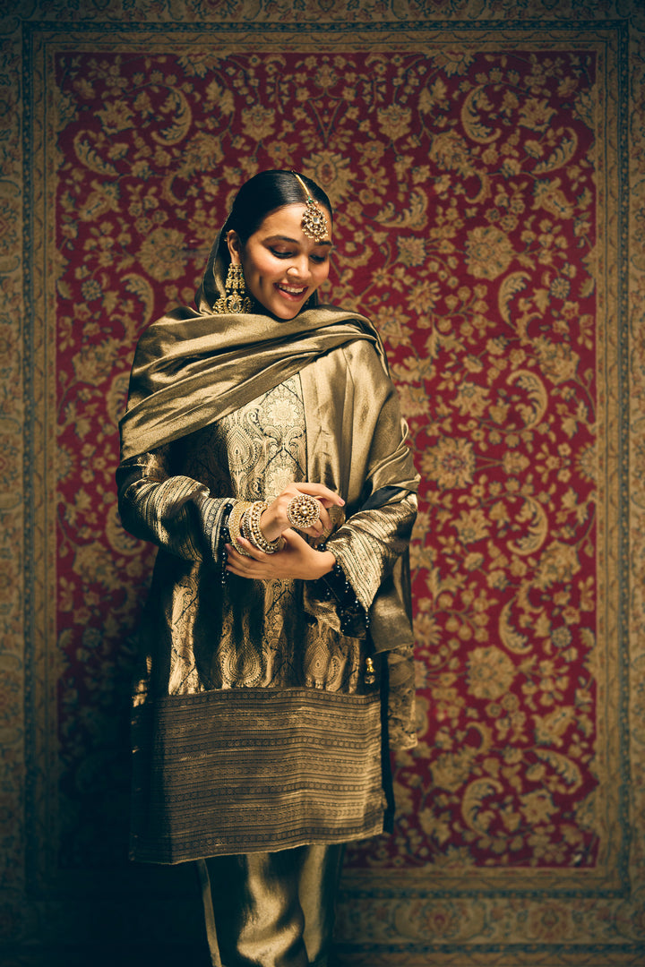 Olive Green Party Wear Ethnic Set