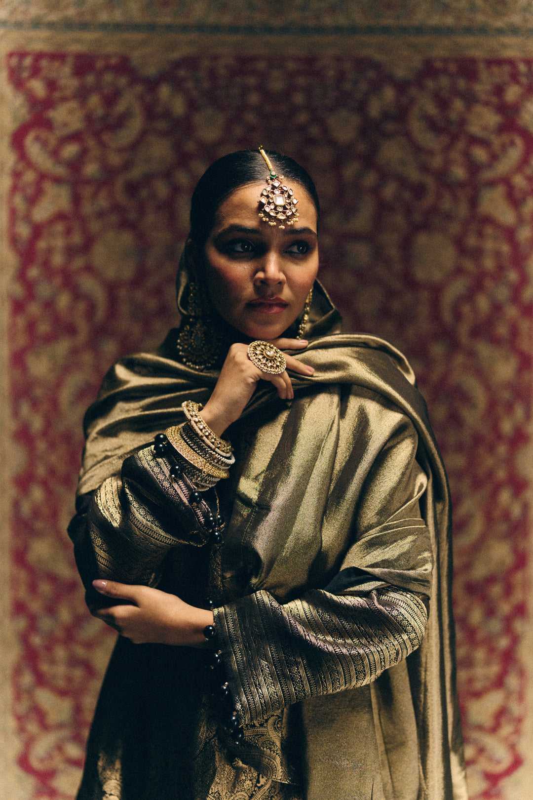 Olive Green Party Wear Ethnic Set