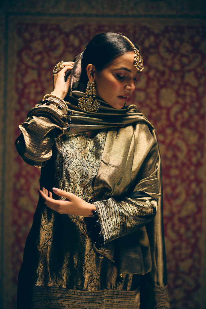 Olive Green Party Wear Ethnic Set