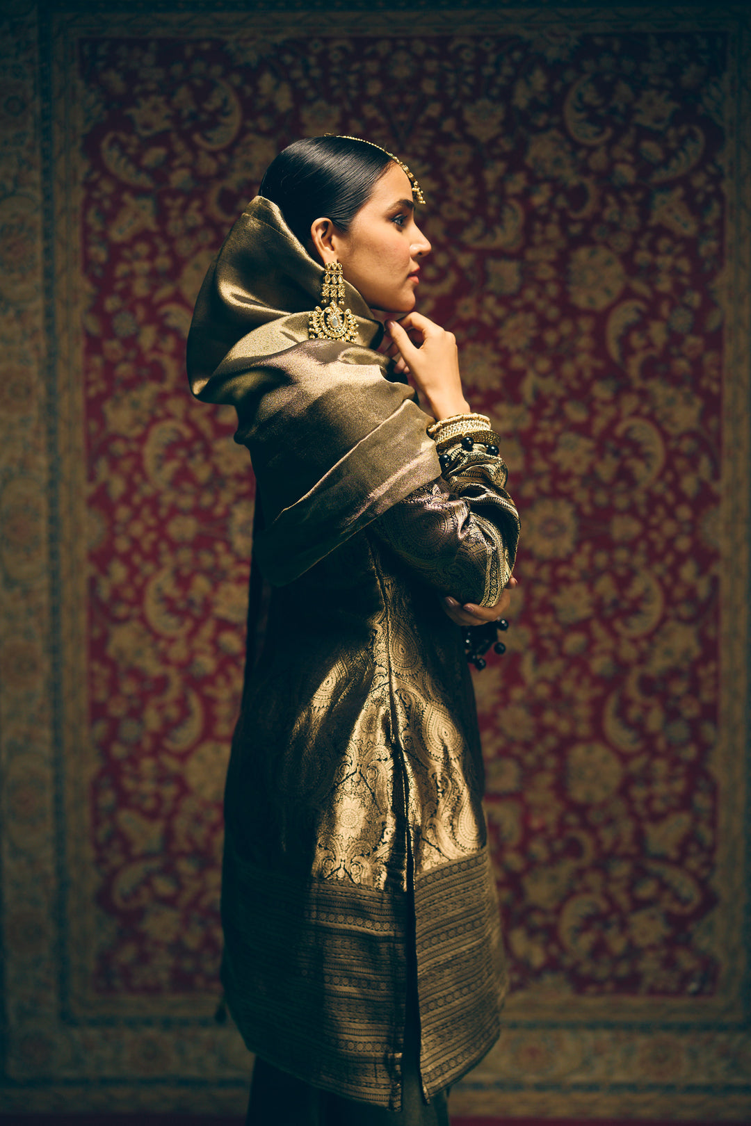 Olive Green Party Wear Ethnic Set