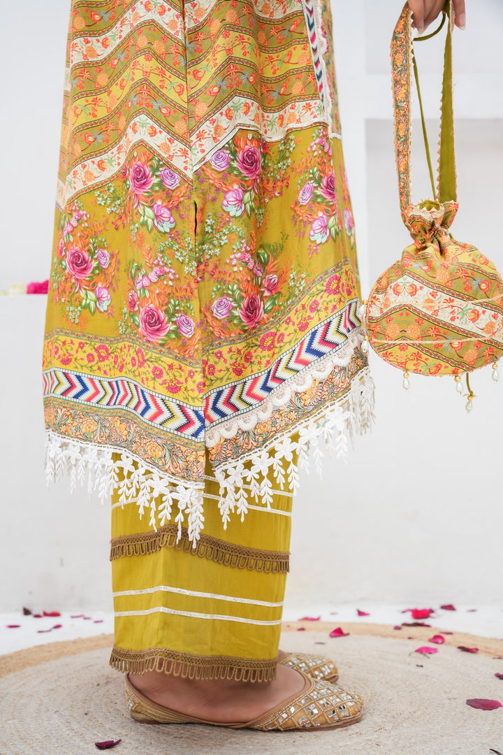 Gulaab Golden Fringed Cotton Suit Set