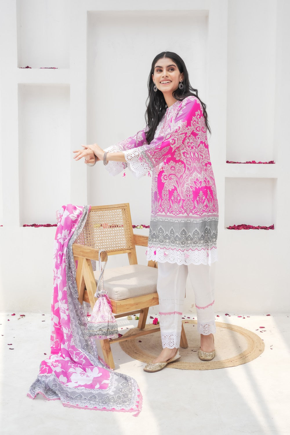 Juhi Pink Floral Cotton Suit Set