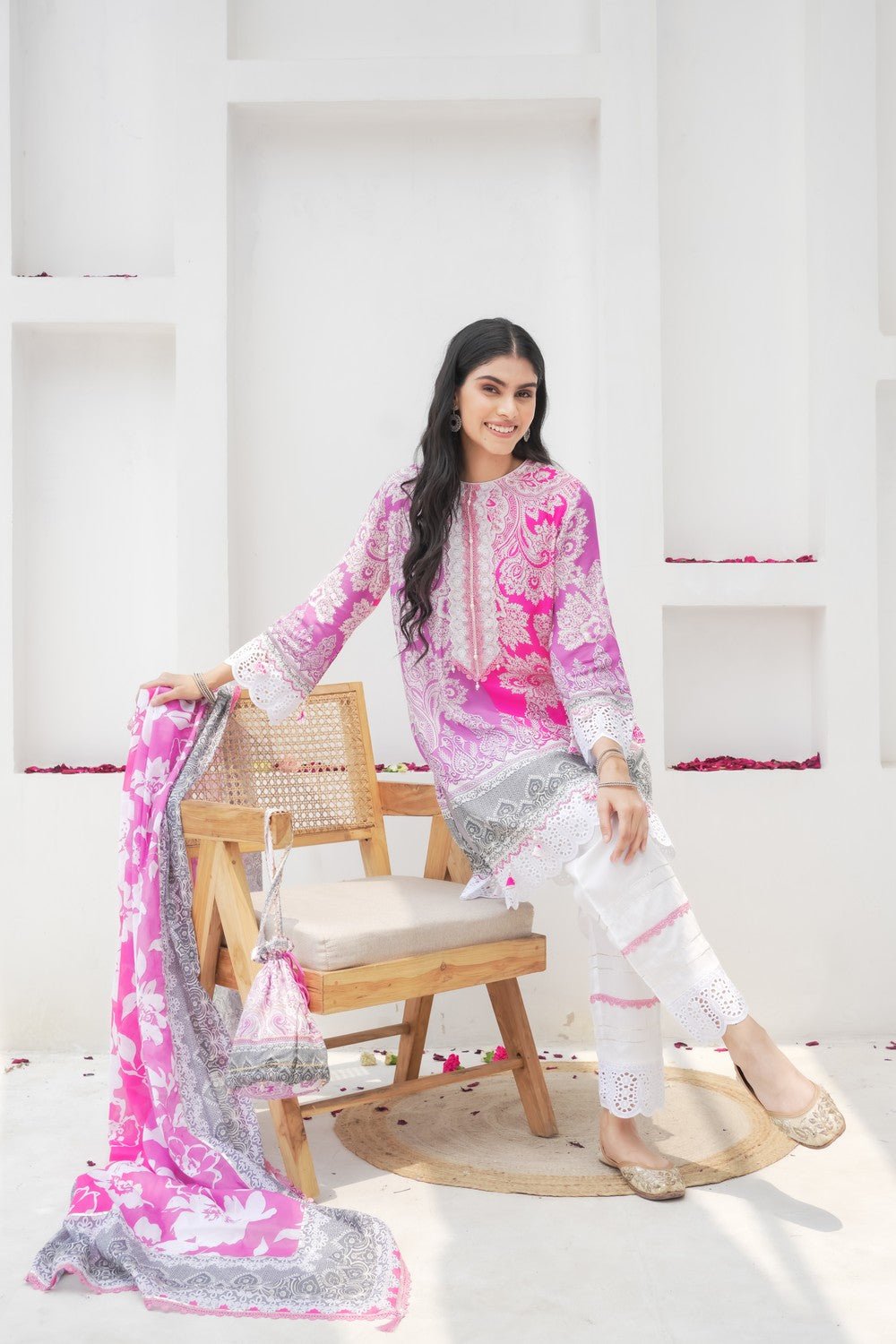 Juhi Pink Floral Cotton Suit Set