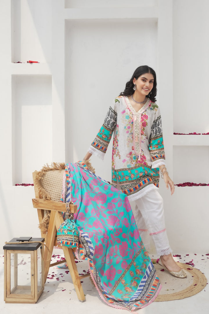 Gul Blue Printed Cotton Suit Set