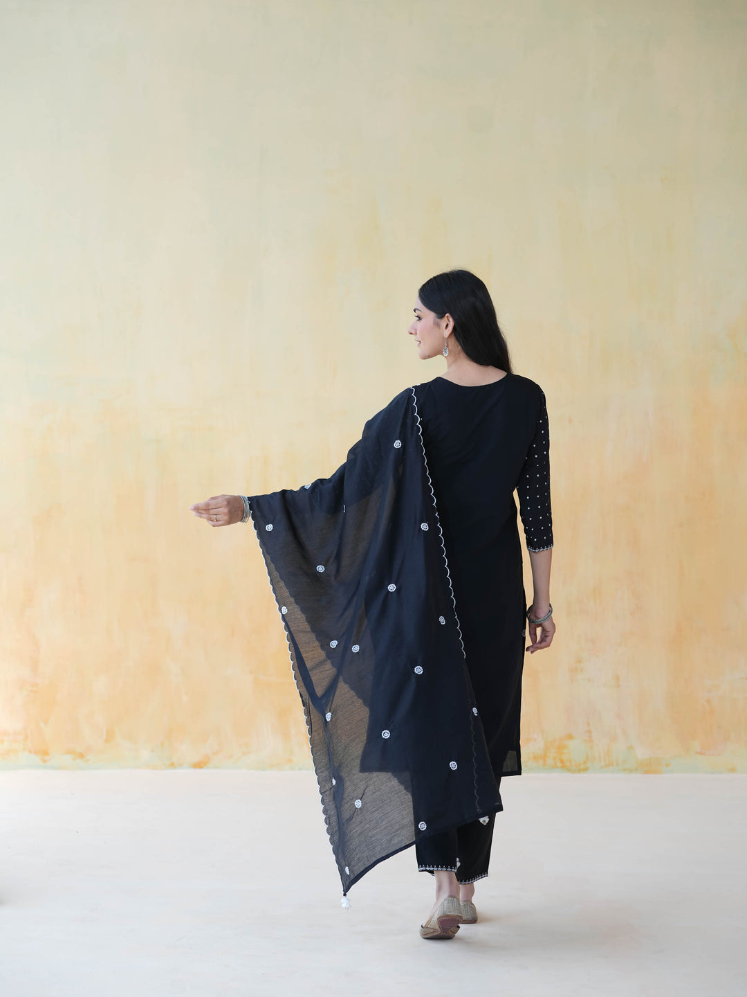 Black Chikankari Style Cotton Suit Set