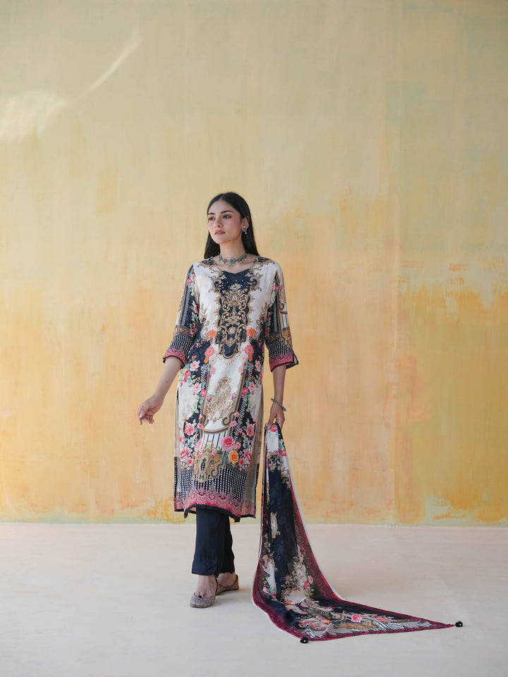Regal Floral Print Muslin Cotton Suit Set