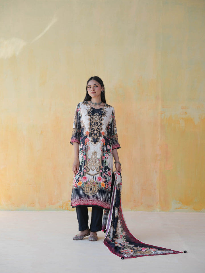 Regal Floral Print Muslin Cotton Suit Set