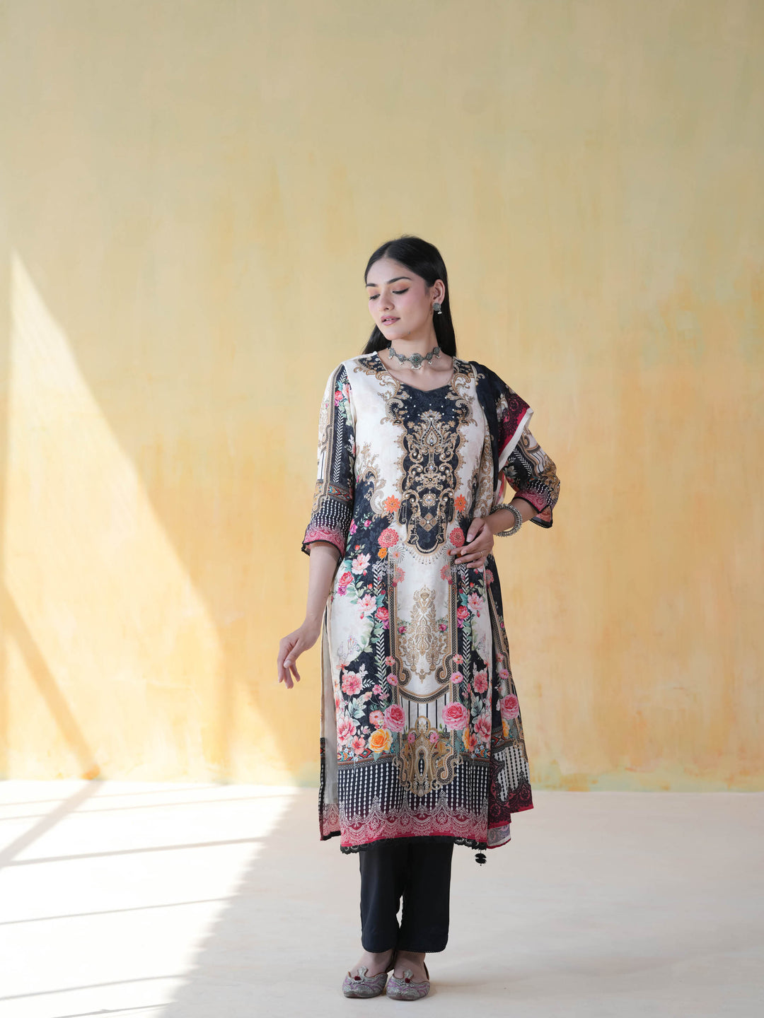 Regal Floral Print Muslin Cotton Suit Set