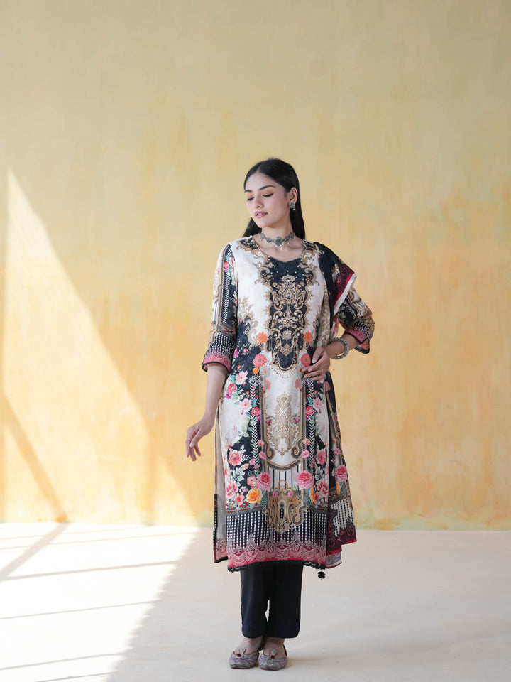 Regal Floral Print Muslin Cotton Suit Set