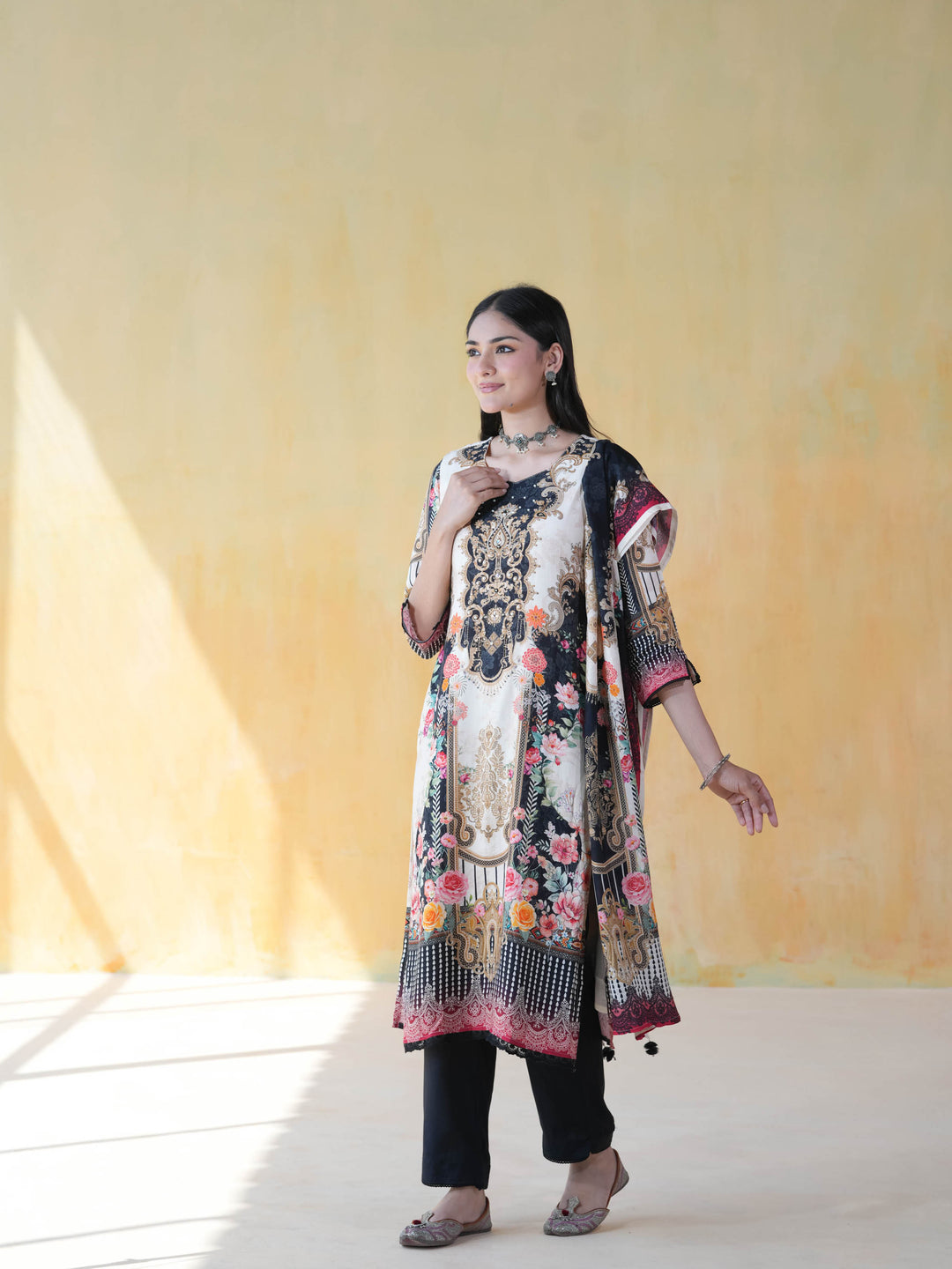 Regal Floral Print Muslin Cotton Suit Set