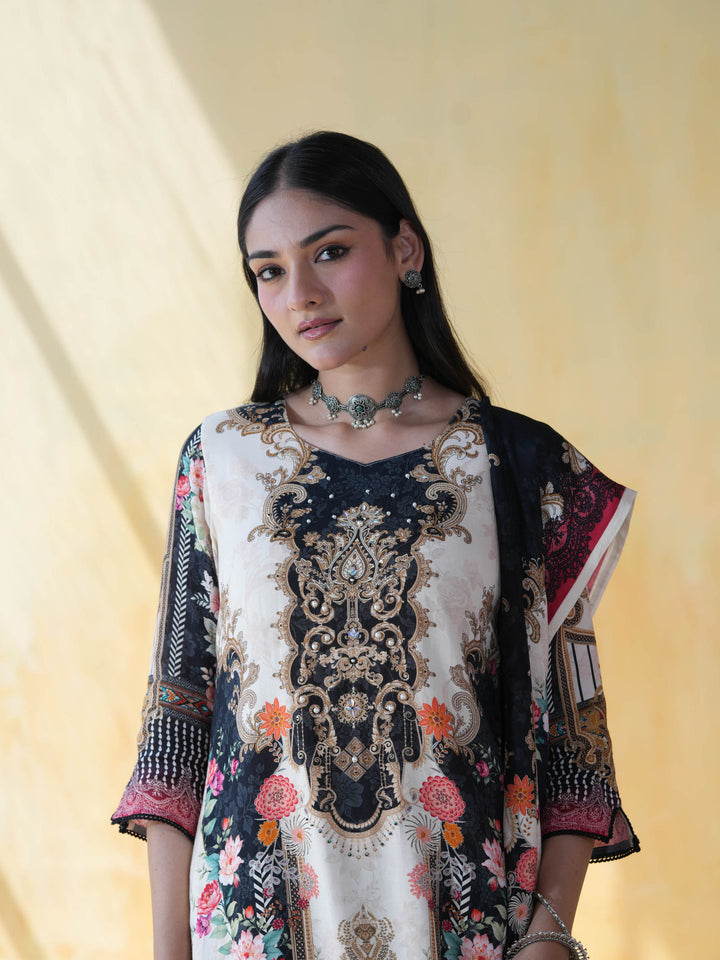 Regal Floral Print Muslin Cotton Suit Set