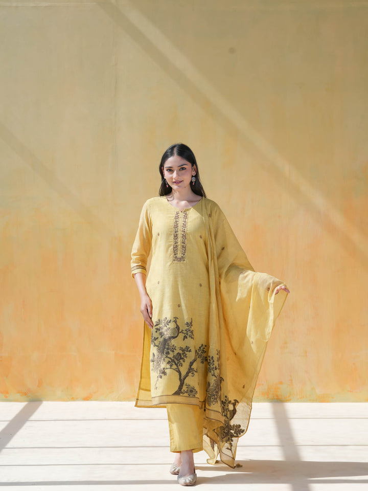 Mustard Yellow Linen Cotton Suit Set