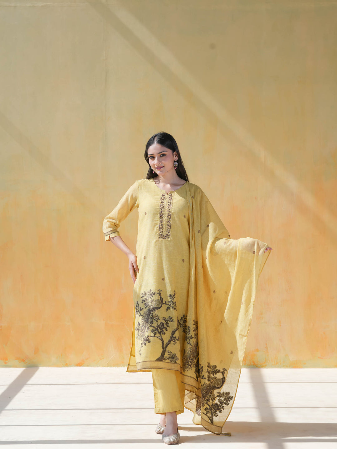Mustard Yellow Linen Cotton Suit Set