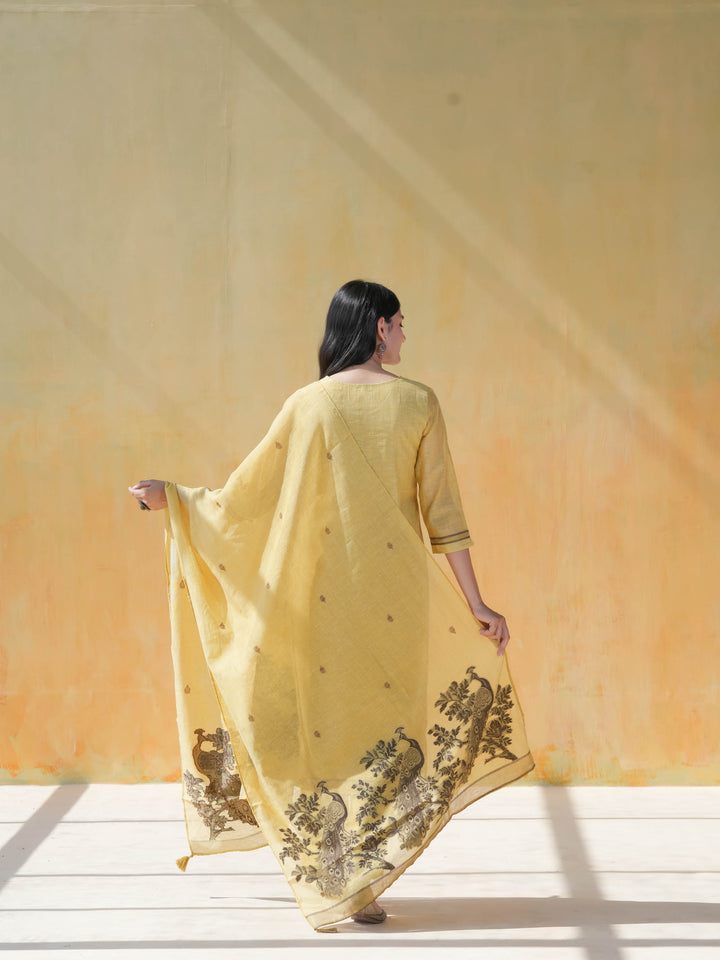 Mustard Yellow Linen Cotton Suit Set