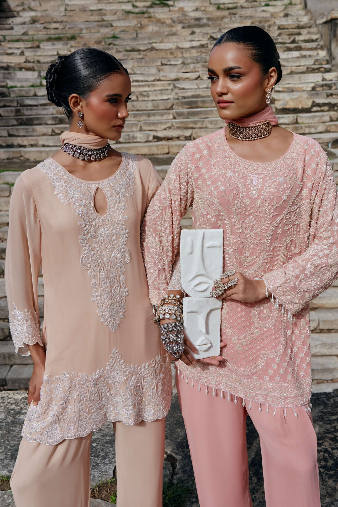 Blush Peach Intricate Embroidered Suit Set