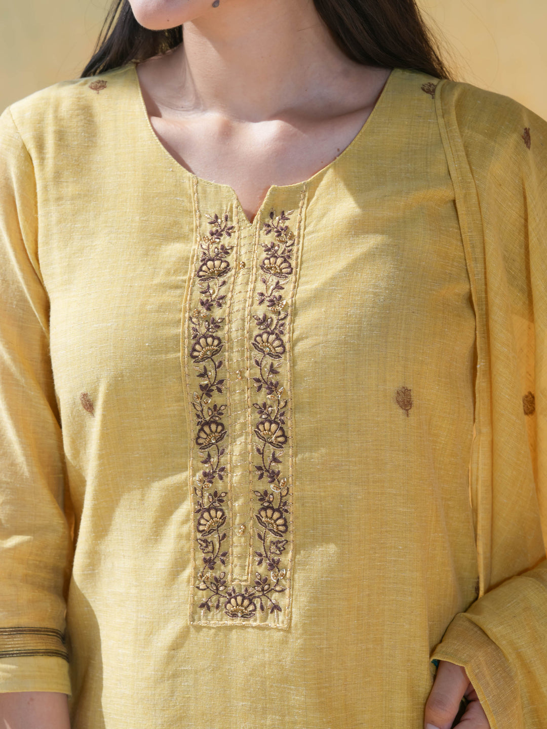 Mustard Yellow Linen Cotton Suit Set
