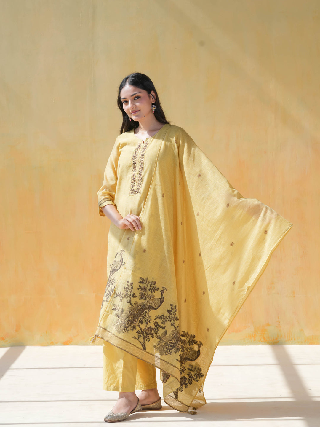 Mustard Yellow Linen Cotton Suit Set