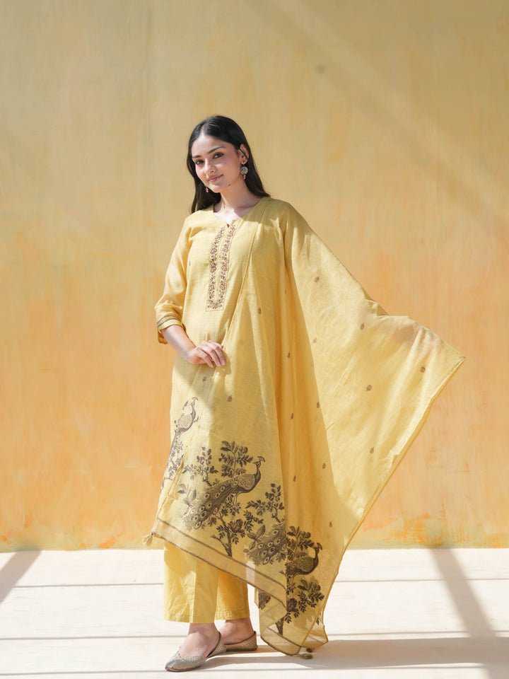 Mustard Yellow Linen Cotton Suit Set