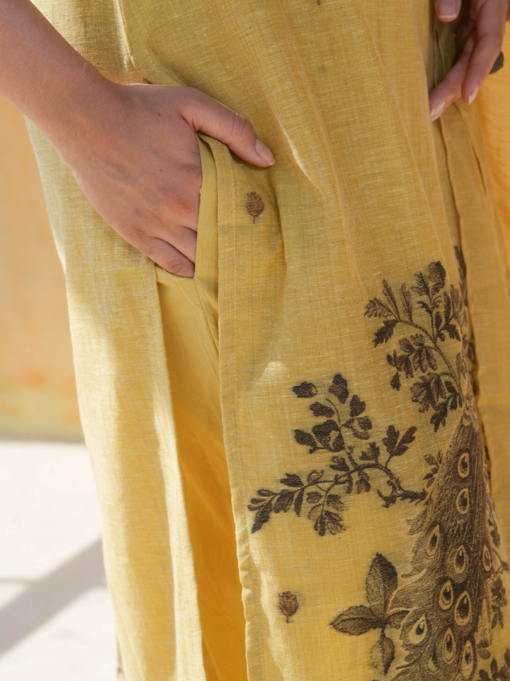 Mustard Yellow Linen Cotton Suit Set