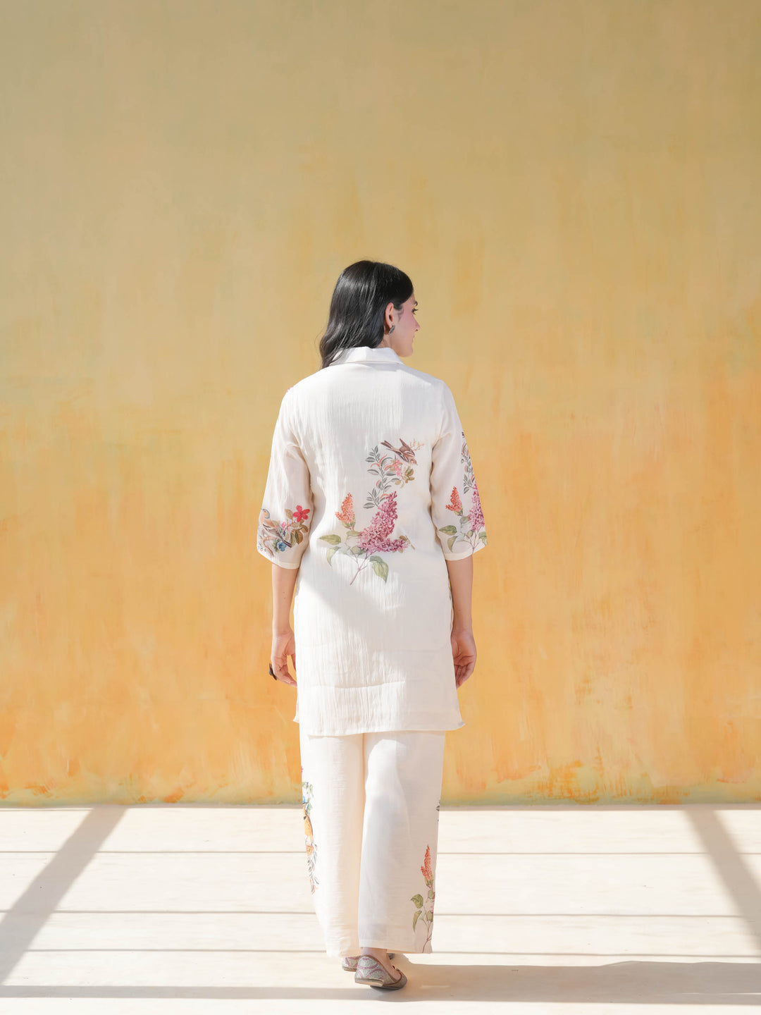 Cream Bird Print Cotton Co-ord Set