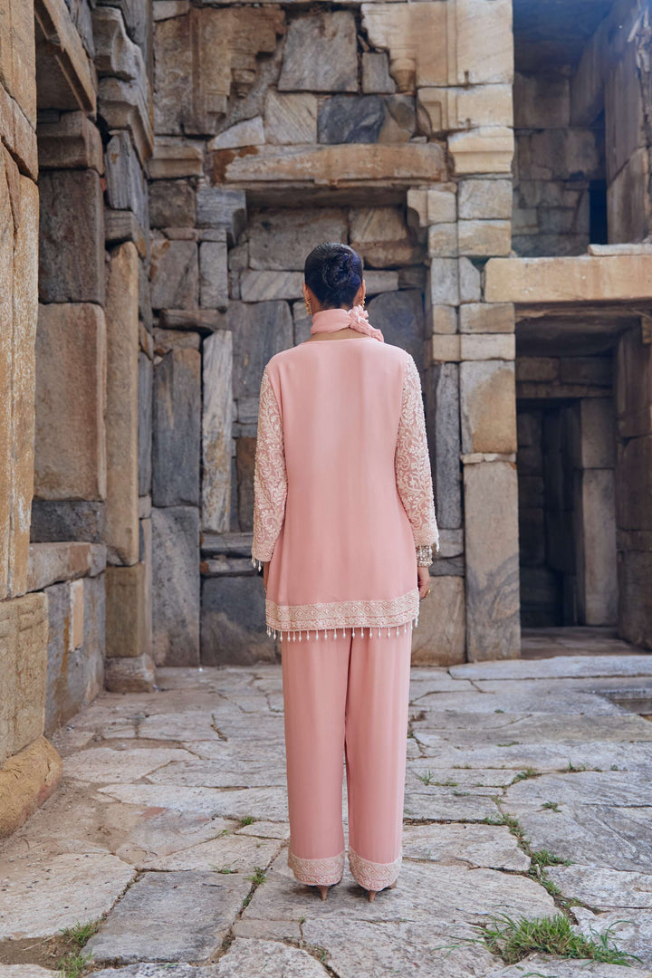 Blush Peach Intricate Embroidered Suit Set