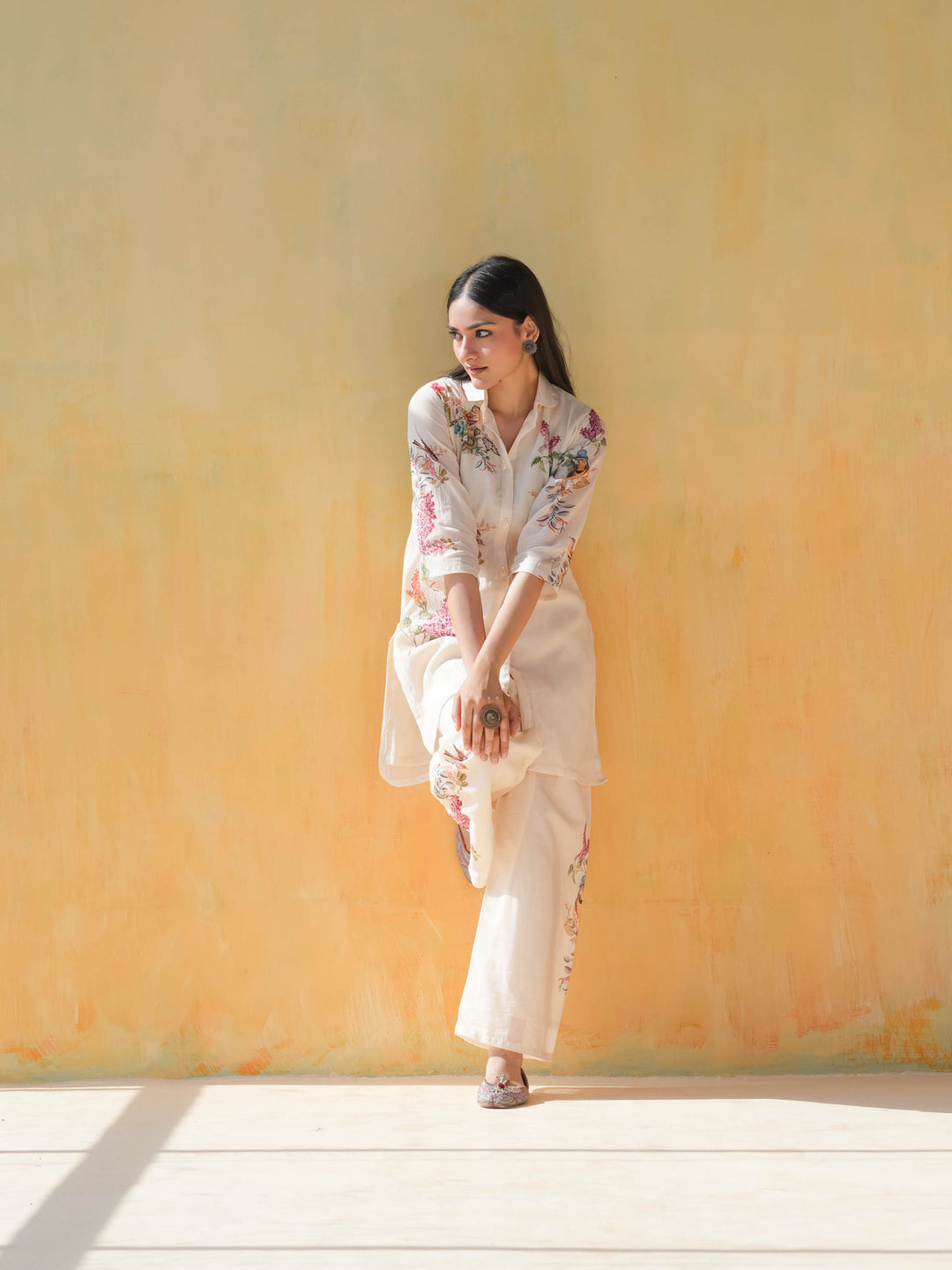 Cream Bird Print Cotton Co-ord Set