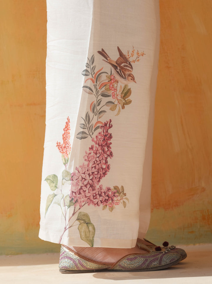 Cream Bird Print Cotton Co-ord Set