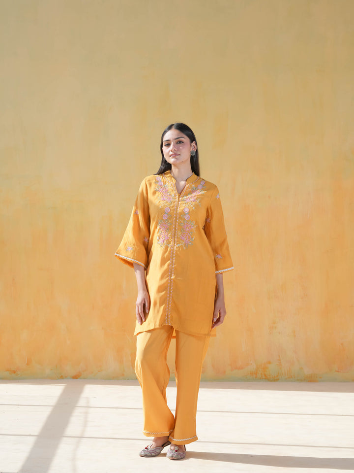 Yellow Floral  Muslin Cotton Co-ord Set