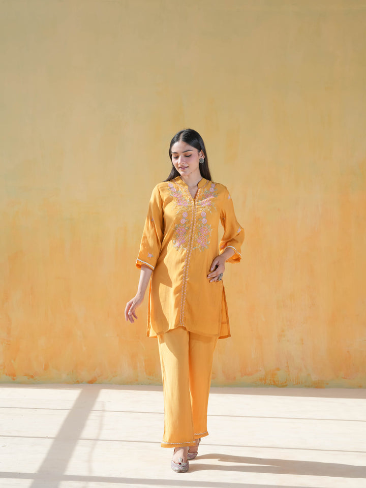 Yellow Floral  Muslin Cotton Co-ord Set