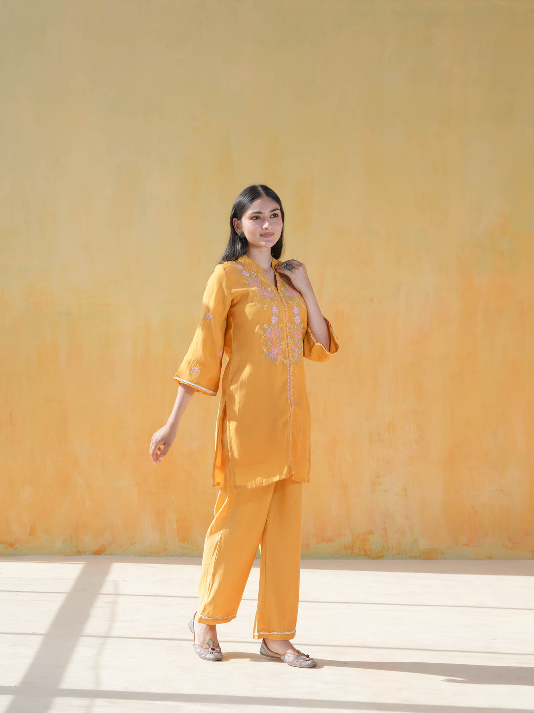 Yellow Floral  Muslin Cotton Co-ord Set