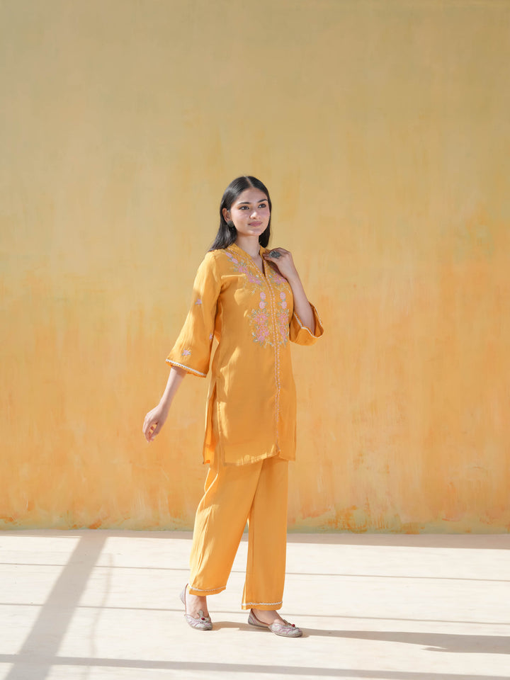 Yellow Floral  Muslin Cotton Co-ord Set
