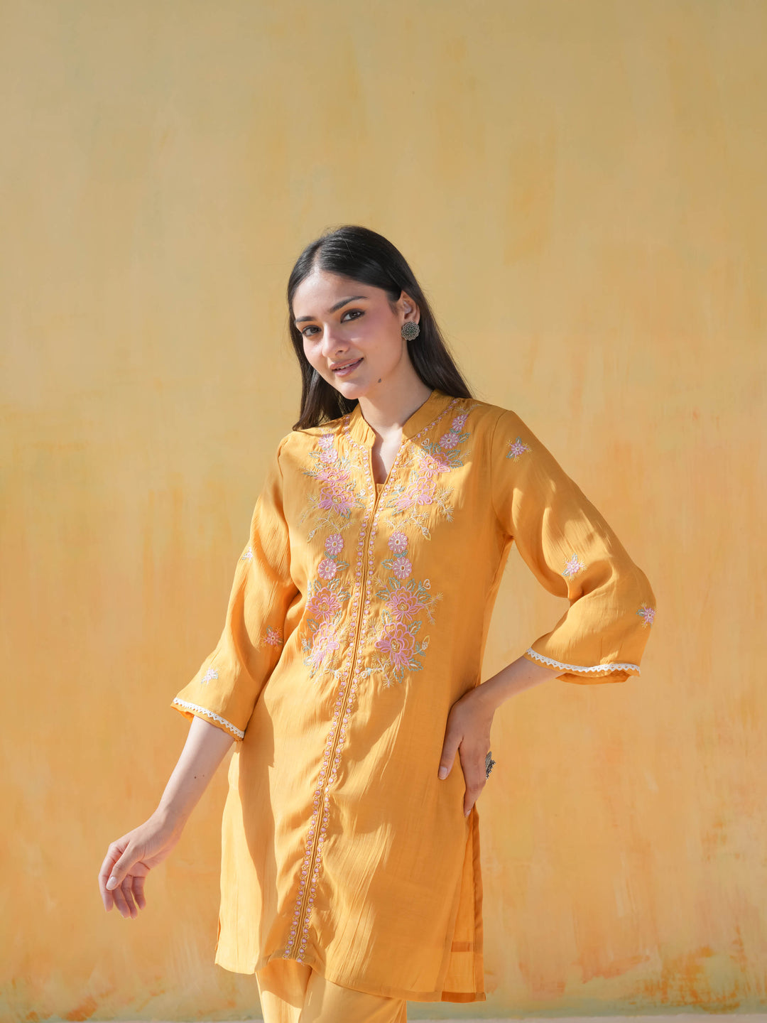 Yellow Floral  Muslin Cotton Co-ord Set