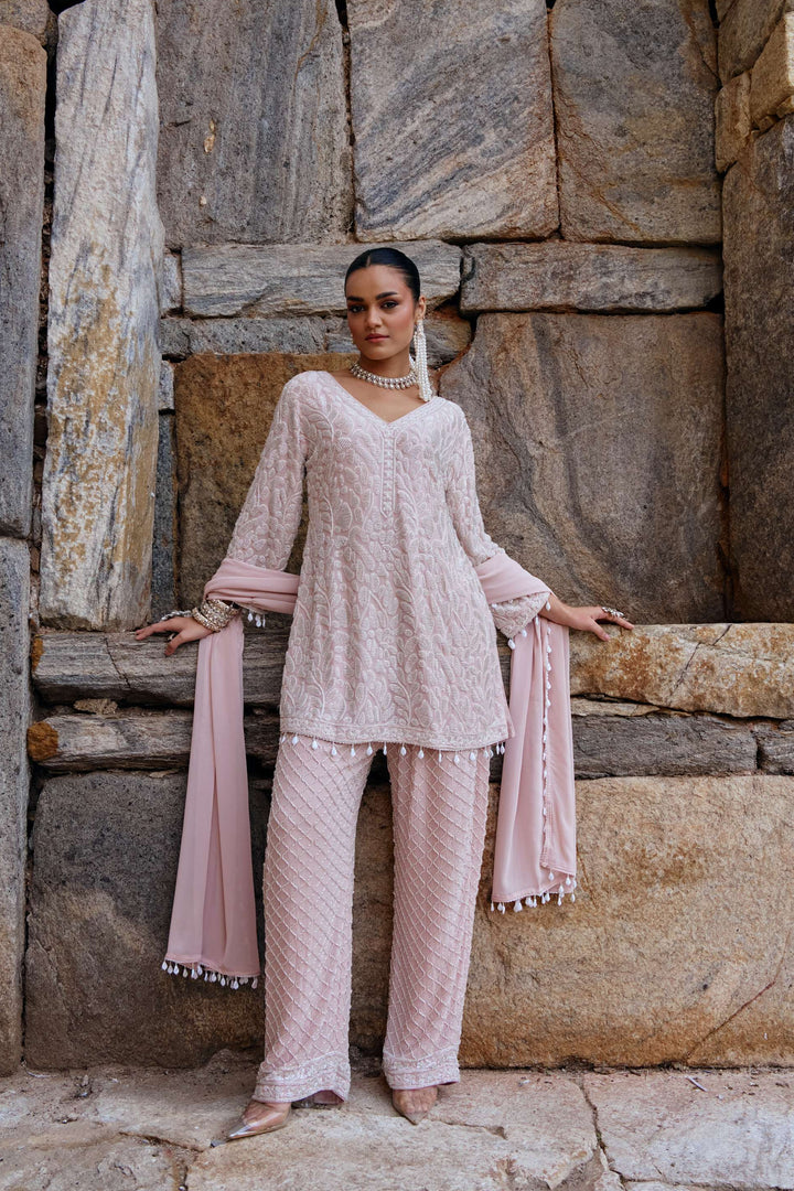 Blush Pink Embroidered Kurta and pant set